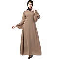 Casual A-line abaya with bell sleeves- Beige Casual A-line abaya with bell sleeves- Beige